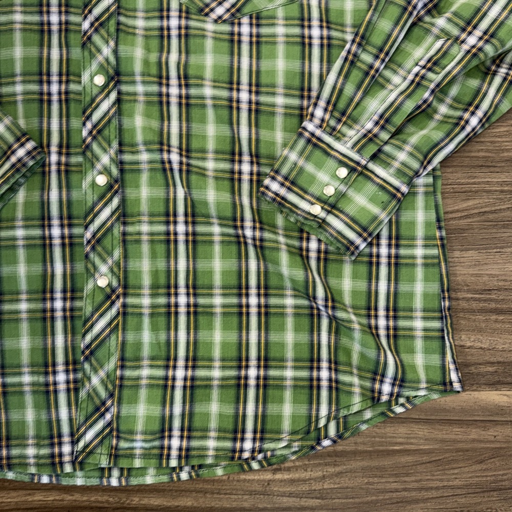 Vintage Wrangler Western Shirt Wrancher Plaid Green Pearl Snaps XL Mens - Picture 4 of 8